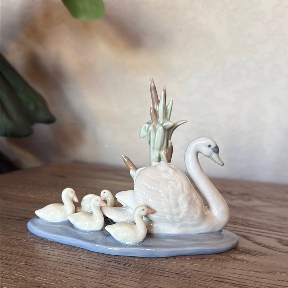 White and Blue Decorative Ceramic Swan Figurine Set